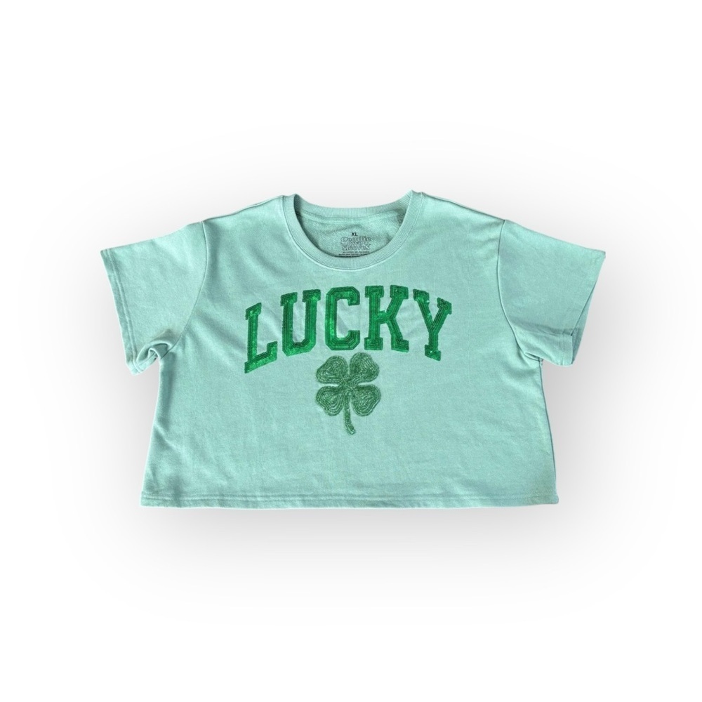 Goodie Two Sleeves LUCKY Sequin Shamrock Tee XL Green NWOT St Patrick’s